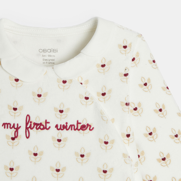 بذلة نوم مخملية مزينة بالزهور، باللون الوردي للفتيات الصغيرات